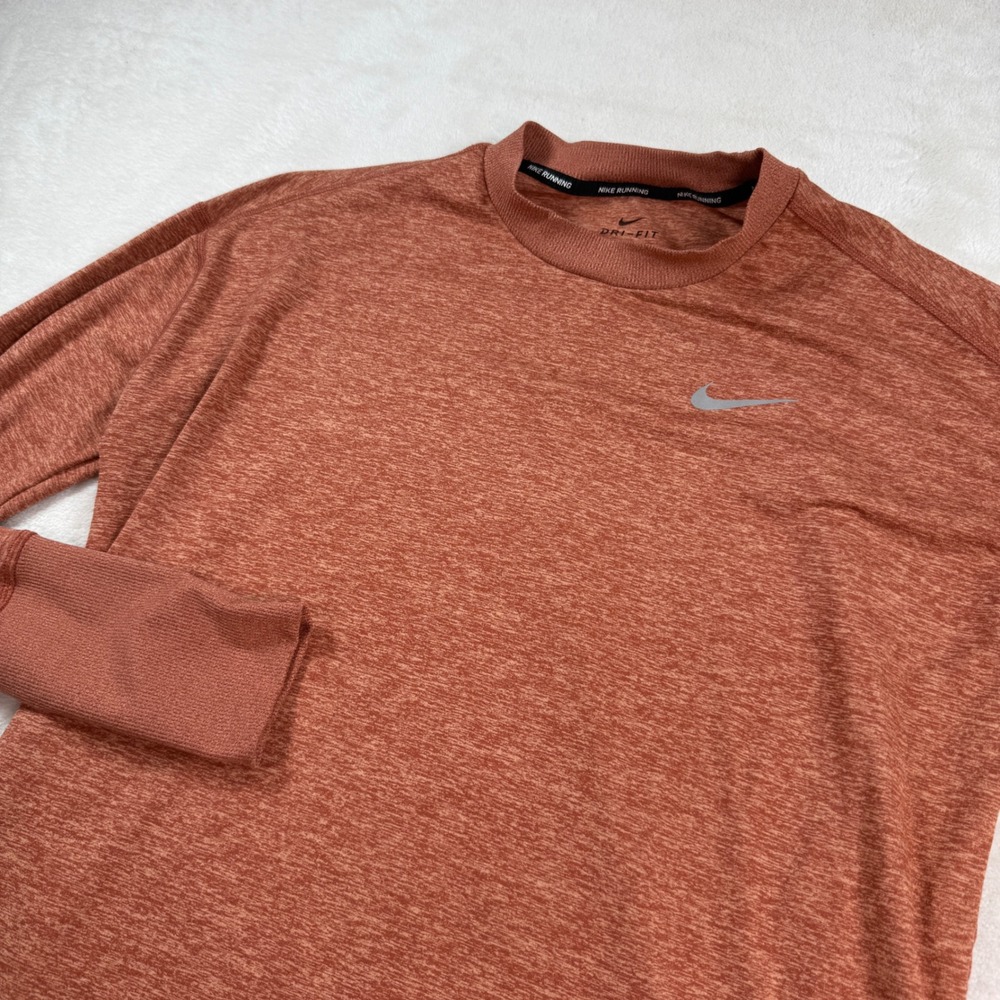 Nike Running Dri-FIT Long Sleeve Shirt Womens Medium Rust Orange Thumbhole Top